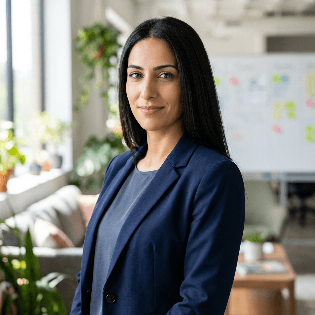 Nadia B. in a blazer in a bright office